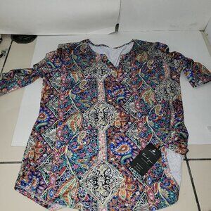 Akewei Paisley V-neck short sleeve shirt blouse Size Large
